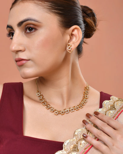 VOJ Gold Plated Geometric Shaped Ad Jewellery Set
