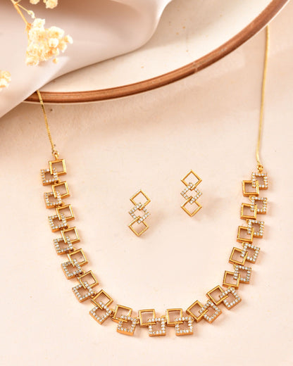 VOJ Gold Plated Geometric Shaped Ad Jewellery Set