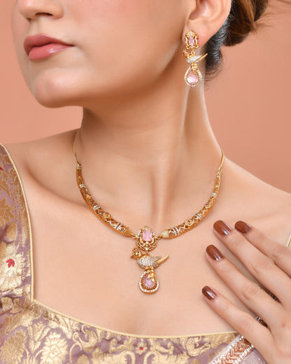 VOJ Gold Plated Bird Shaped Designer Ad Necklace Set