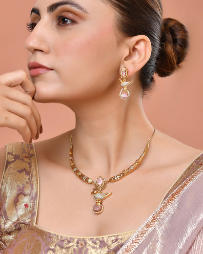 VOJ Gold Plated Bird Shaped Designer Ad Necklace Set