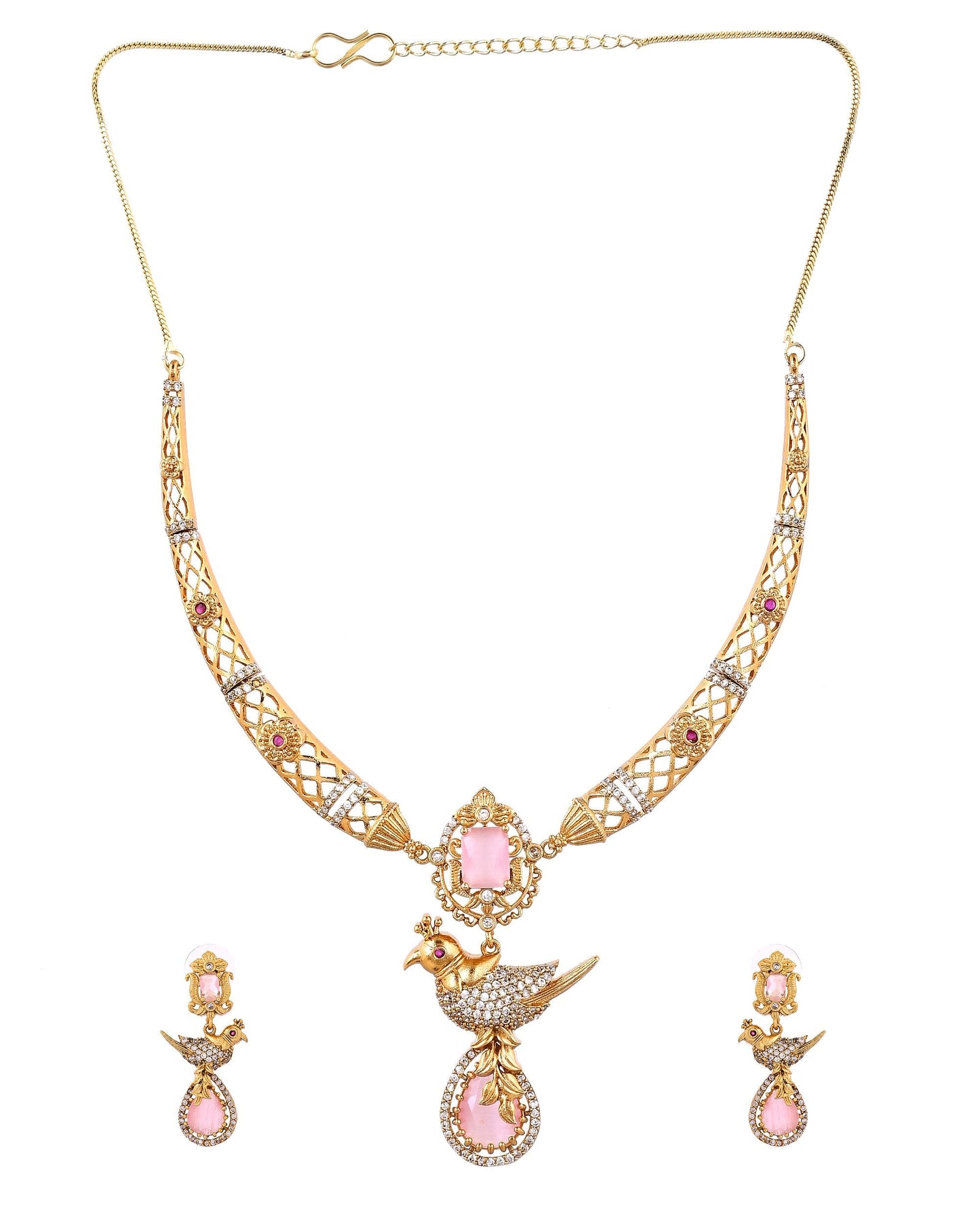 VOJ Gold Plated Bird Shaped Designer Ad Necklace Set
