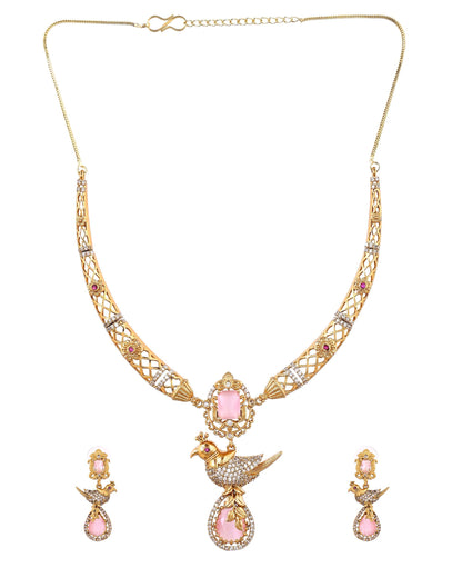 VOJ Gold Plated Bird Shaped Designer Ad Necklace Set