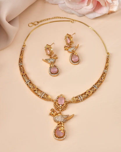 VOJ Gold Plated Bird Shaped Designer Ad Necklace Set