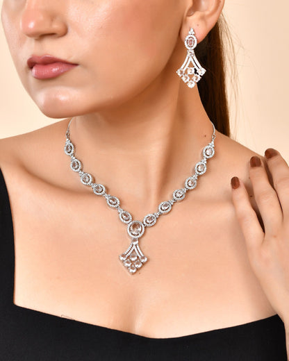 VOJ Silver Plated Ad Stone Studded Necklace Set