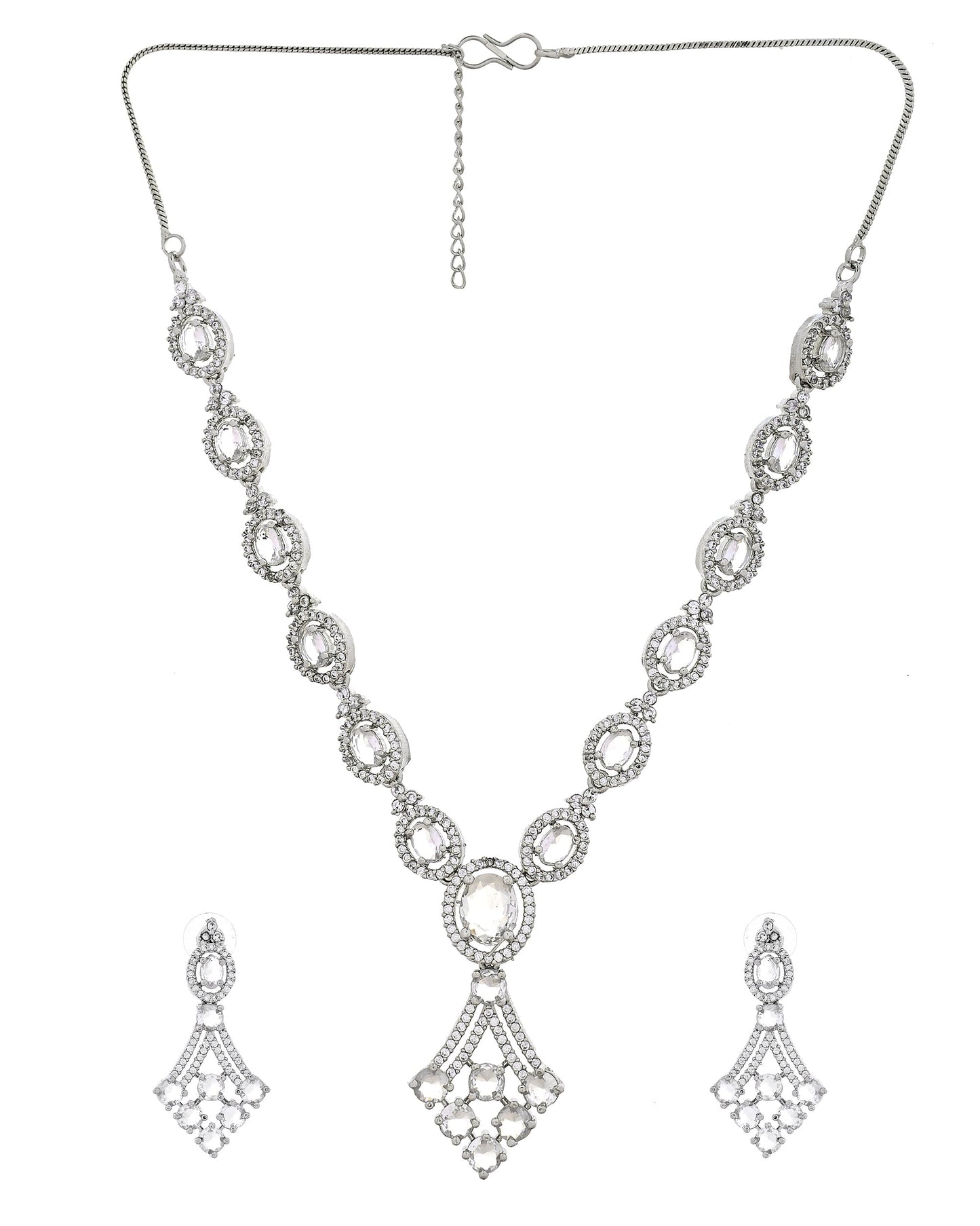VOJ Silver Plated Ad Stone Studded Necklace Set