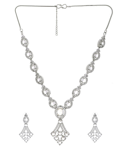 VOJ Silver Plated Ad Stone Studded Necklace Set