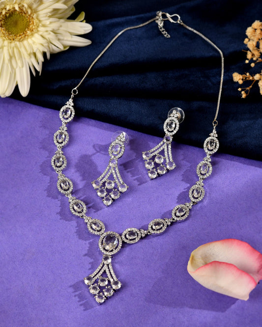 VOJ Silver Plated Ad Stone Studded Necklace Set