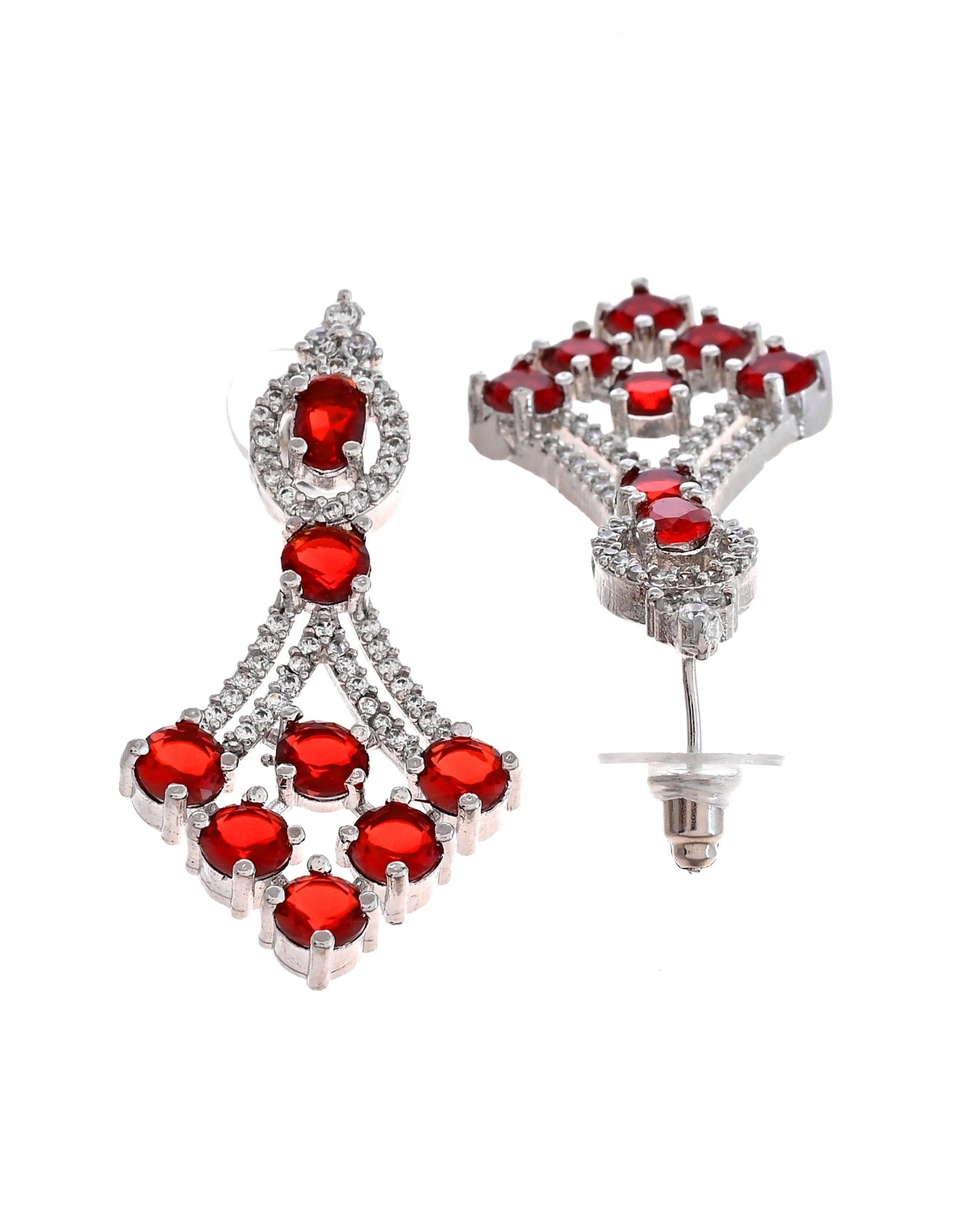 VOJ Silver Plated Ruby Red Ad Stone Studded Necklace Set