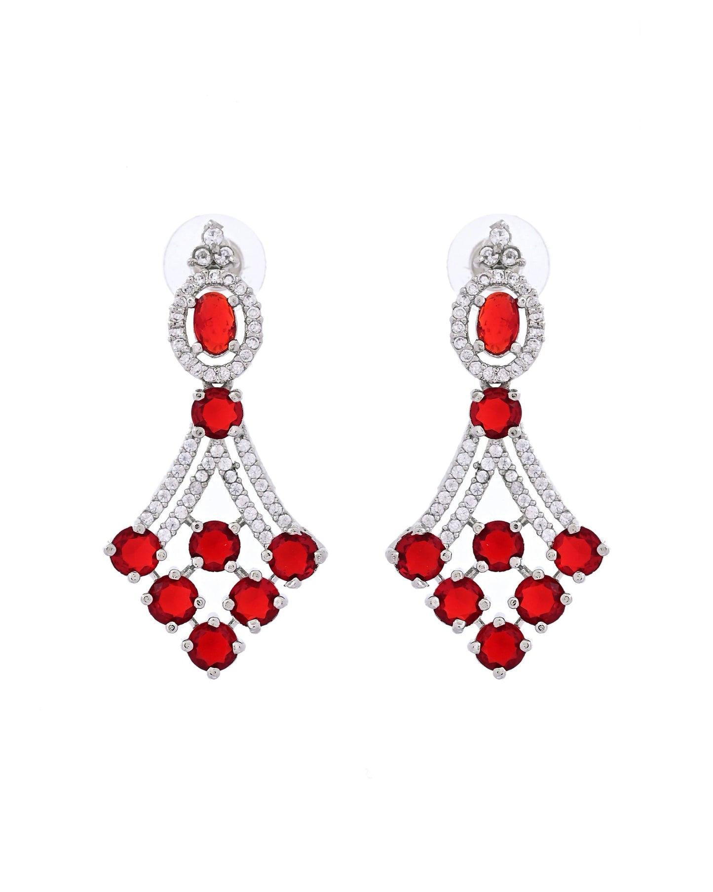 VOJ Silver Plated Ruby Red Ad Stone Studded Necklace Set