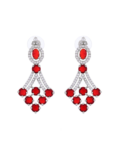 VOJ Silver Plated Ruby Red Ad Stone Studded Necklace Set