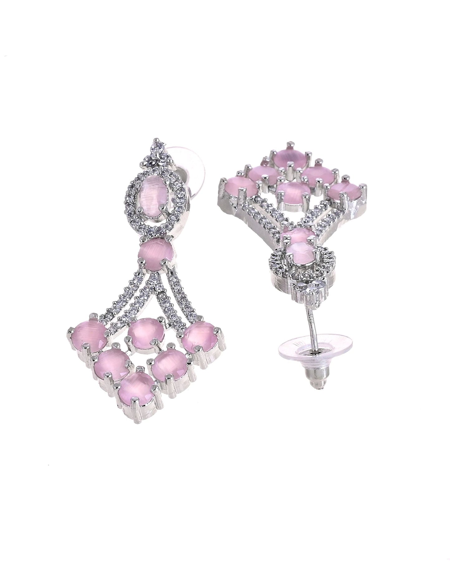 VOJ Silver Plated Baby Pink Ad Stone Studded Necklace Set