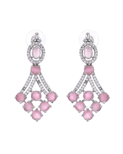 VOJ Silver Plated Baby Pink Ad Stone Studded Necklace Set