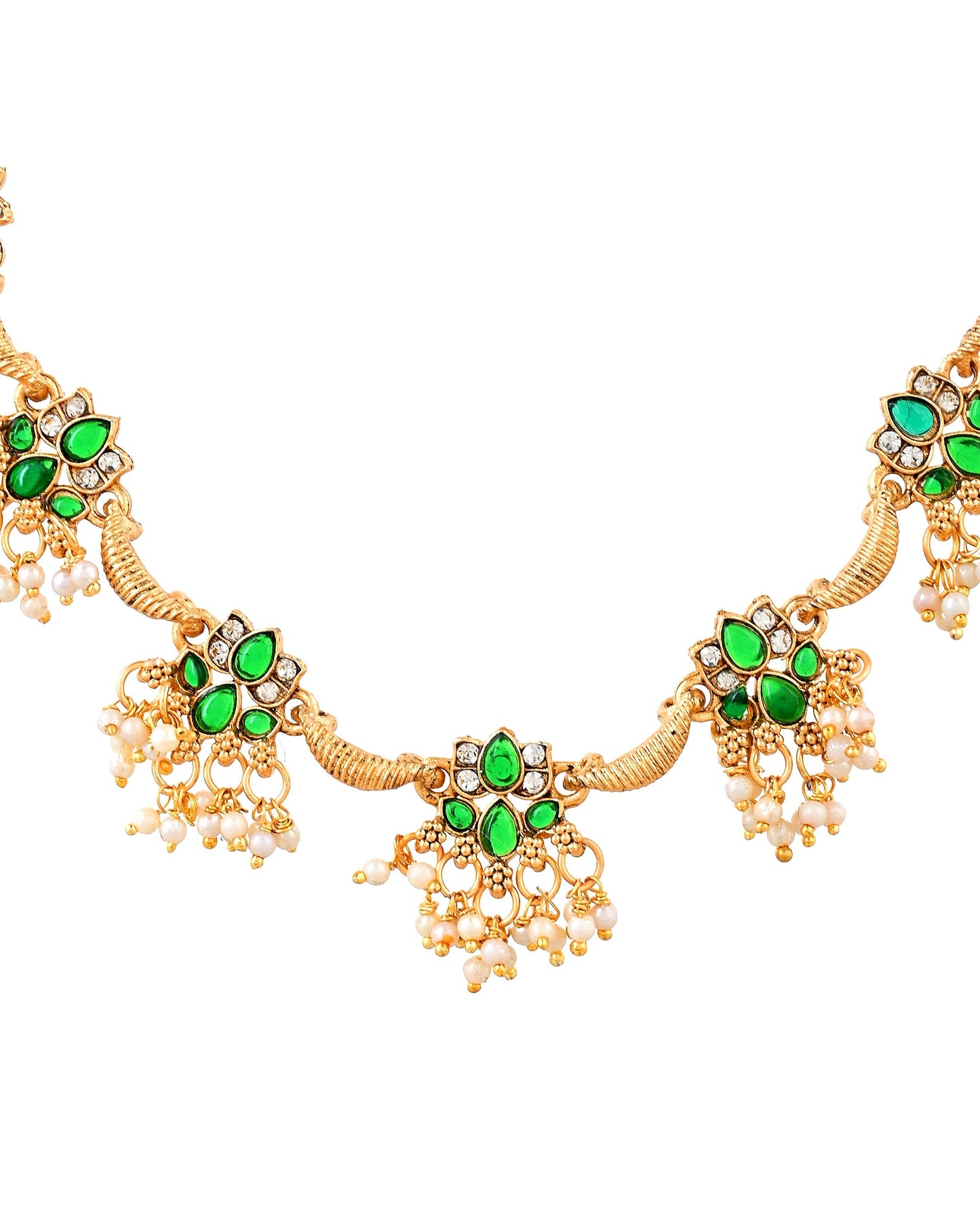 VOJ Gold Tone Green Floral Necklace Set