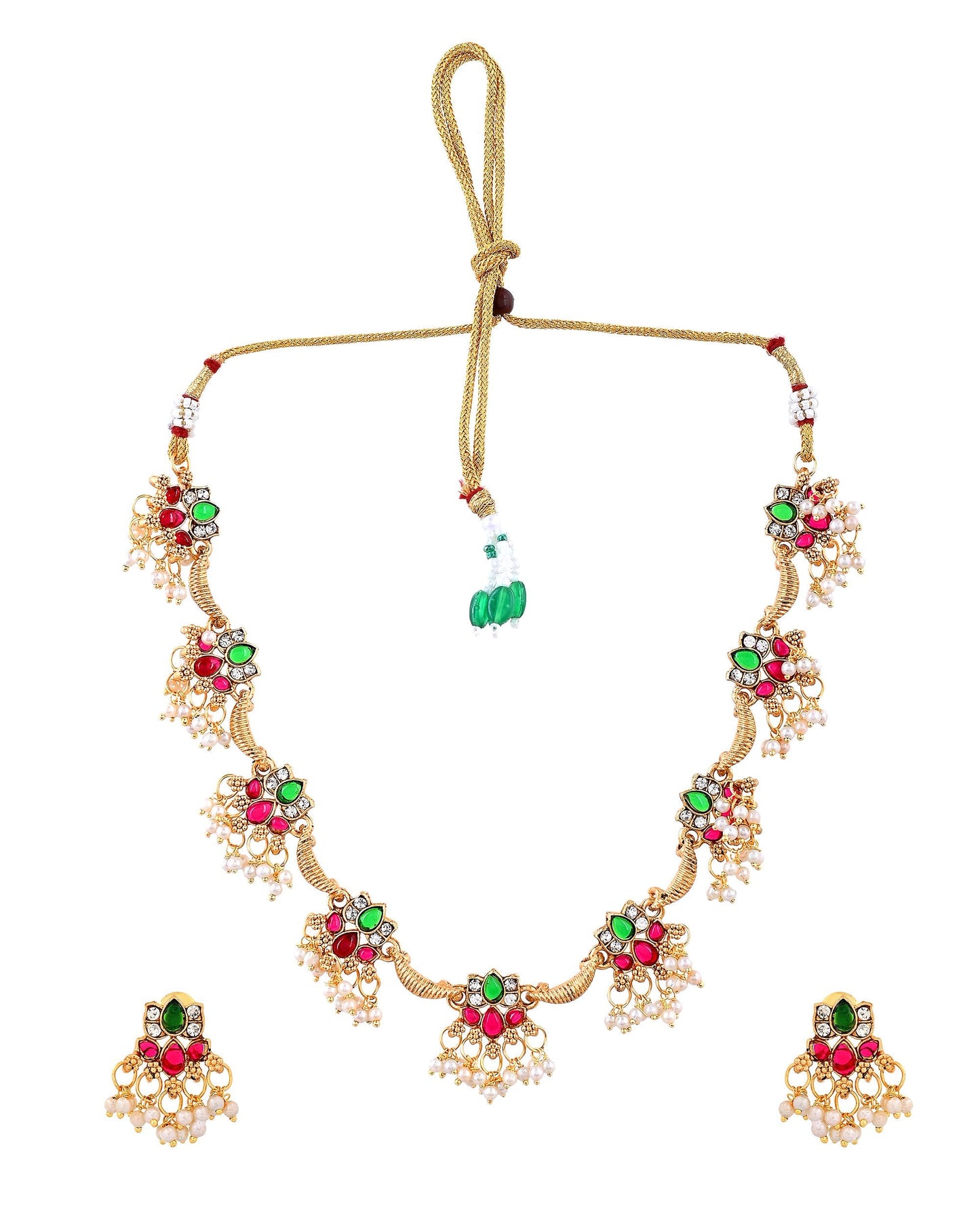 VOJ Gold Tone Multi Colour Floral Necklace Set