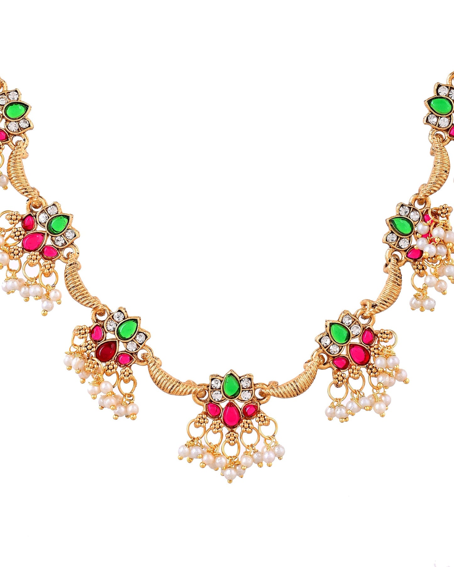 VOJ Gold Tone Multi Colour Floral Necklace Set