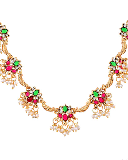 VOJ Gold Tone Multi Colour Floral Necklace Set