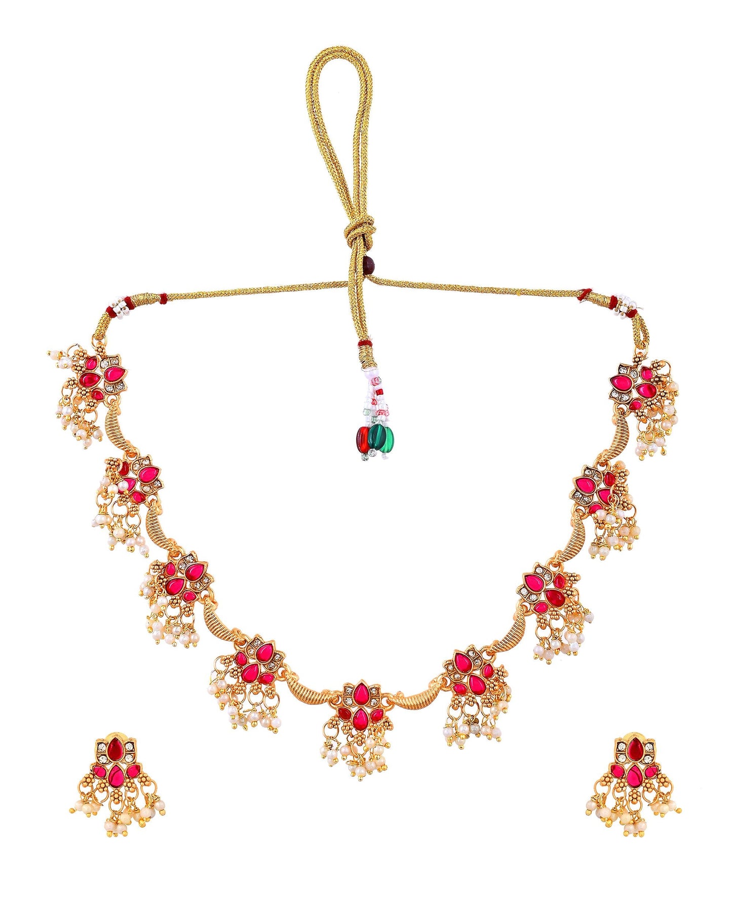 VOJ Gold Tone Ruby Red Floral Necklace Set