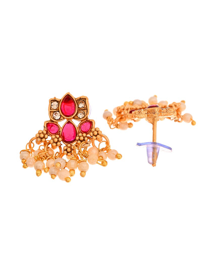 VOJ Gold Tone Ruby Red Floral Necklace Set