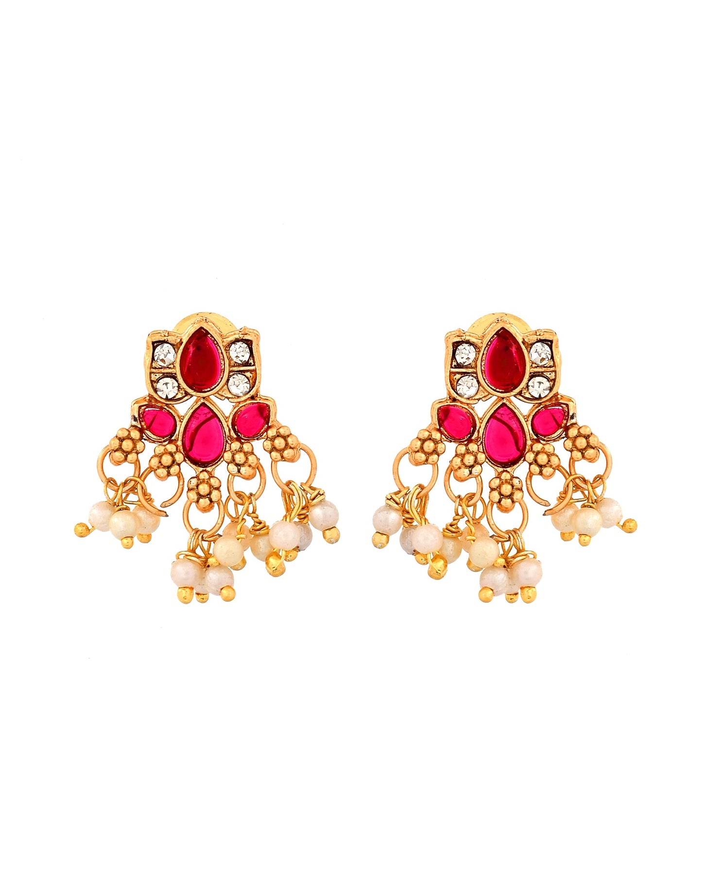 VOJ Gold Tone Ruby Red Floral Necklace Set