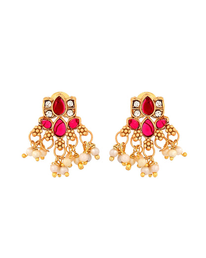 VOJ Gold Tone Ruby Red Floral Necklace Set