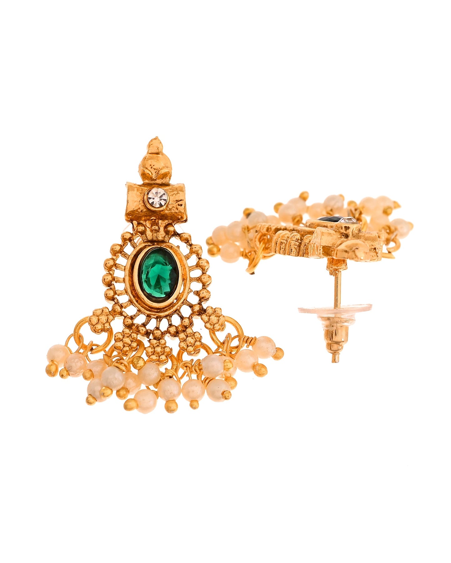 VOJ Gold Plated Green Stone Oval Jewellery Set