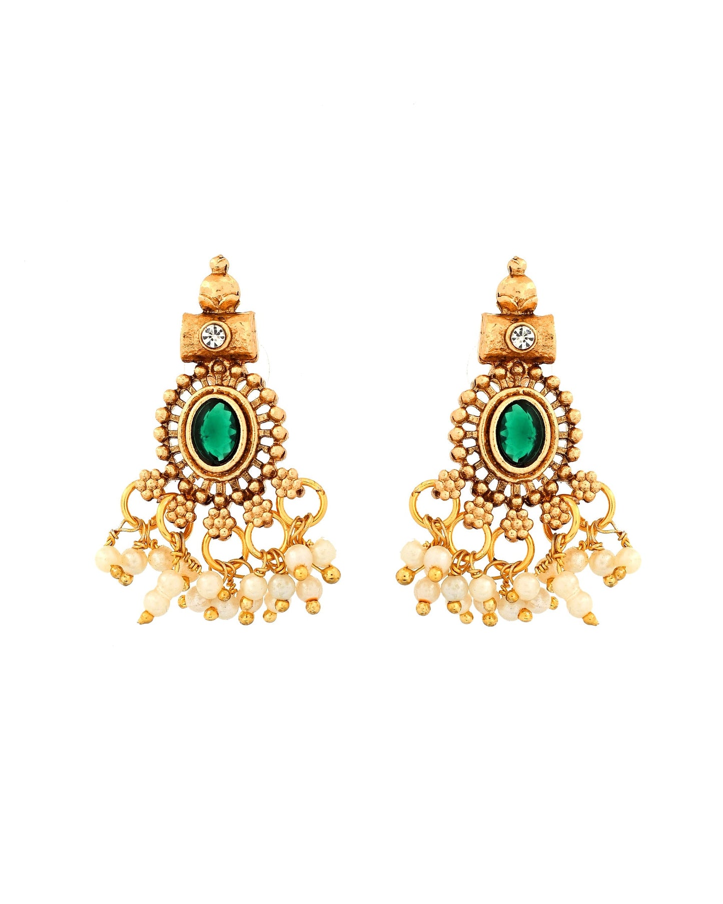VOJ Gold Plated Green Stone Oval Jewellery Set