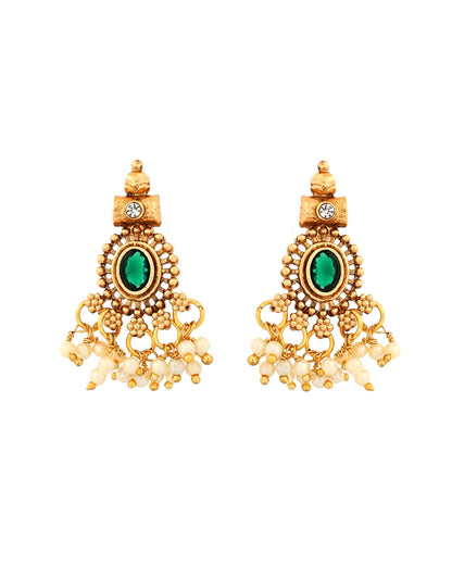 VOJ Gold Plated Green Stone Oval Jewellery Set