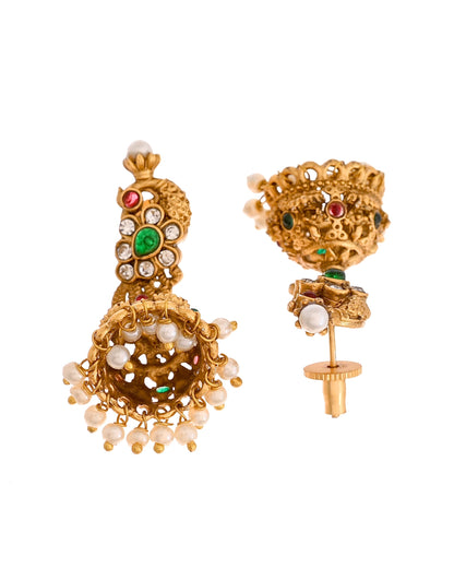 VOJ Gold Plated Antique Design Ruby Red Jewellery Set