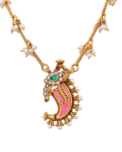 VOJ Gold Plated Antique Design Ruby Red Jewellery Set