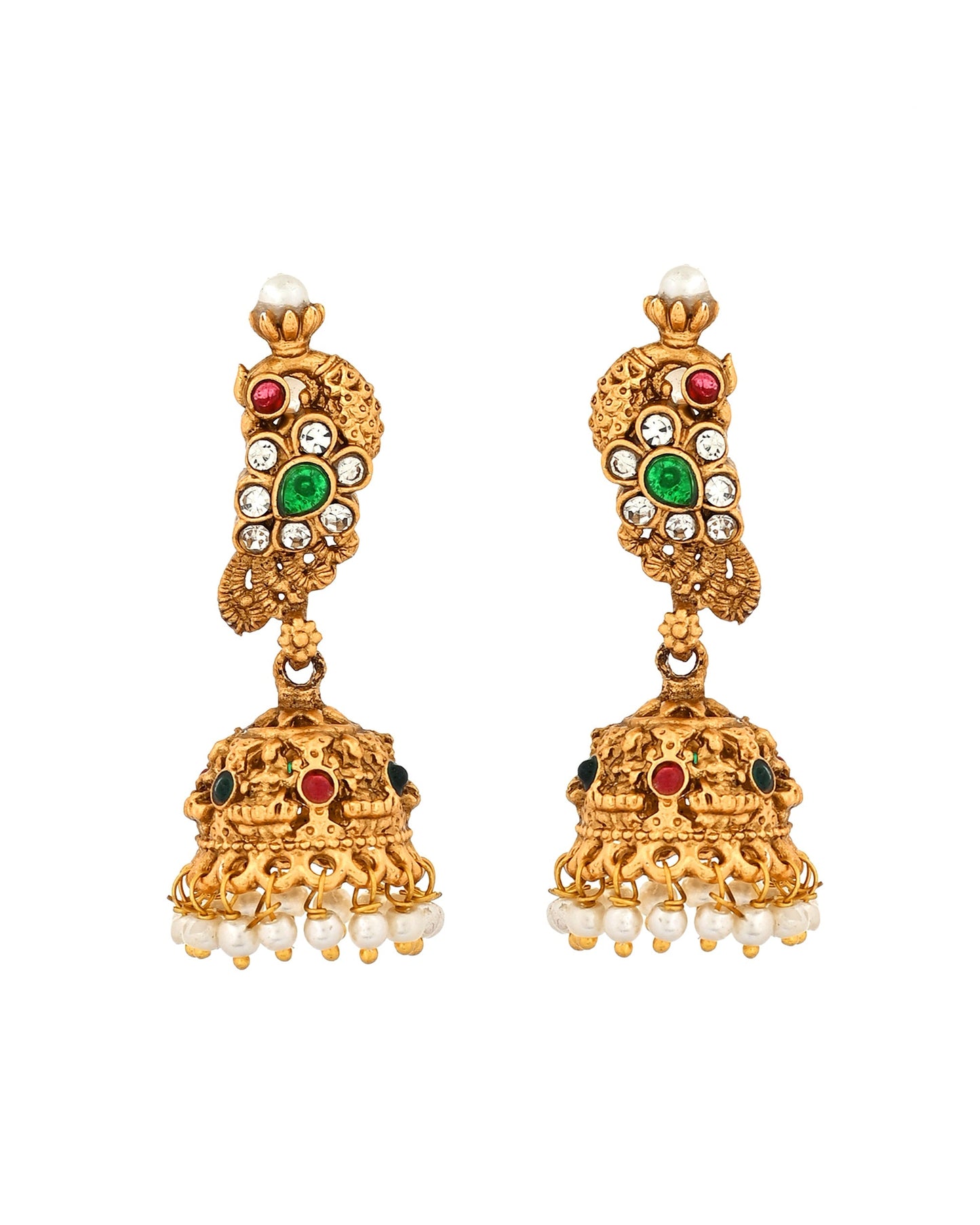 VOJ Gold Plated Antique Design Ruby Red Jewellery Set