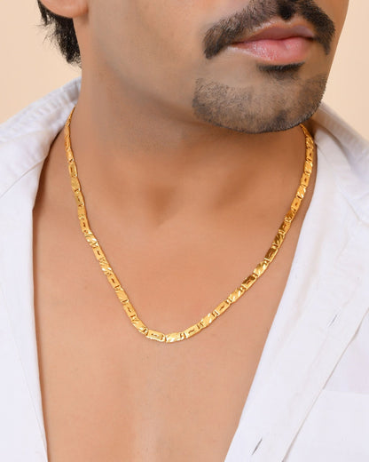 VOJ Gold Plated Wave Design Biscuit Chain For Men