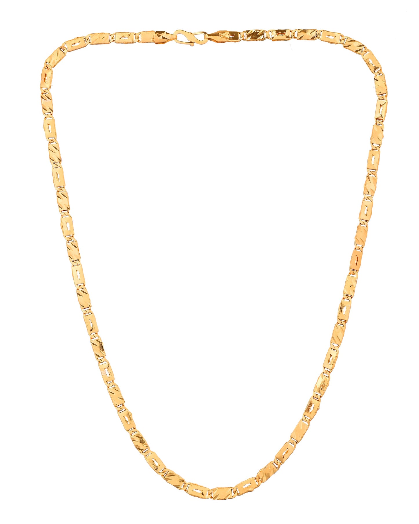 VOJ Gold Plated Wave Design Biscuit Chain For Men