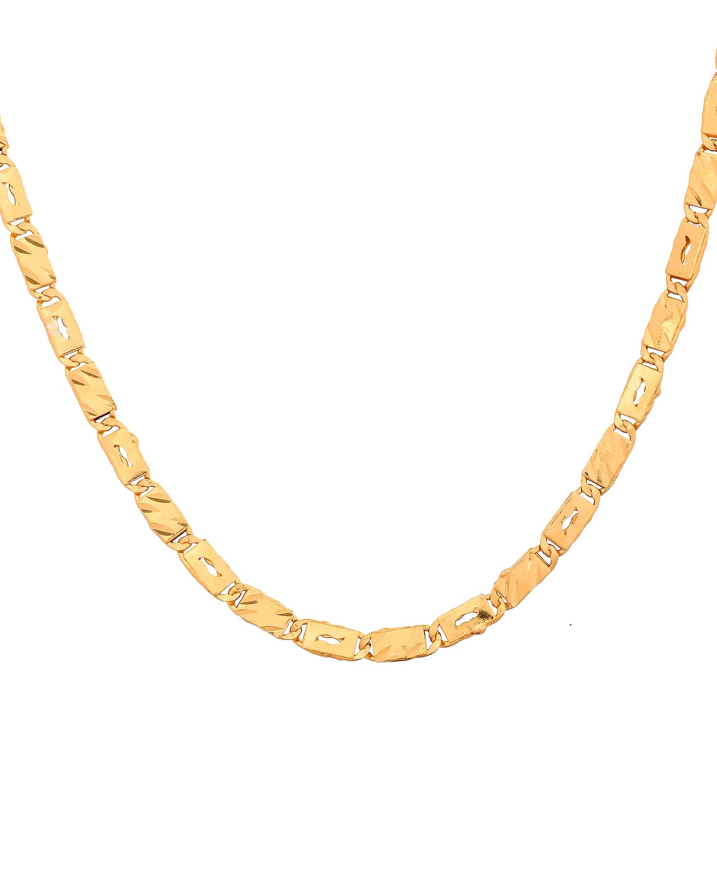VOJ Gold Plated Wave Design Biscuit Chain For Men