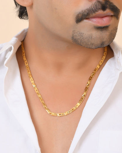VOJ Gold Plated Crown Design Biscuit Chain For Men