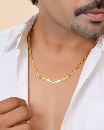 VOJ Gold Plated Arrow Design Biscuit Chain For Men