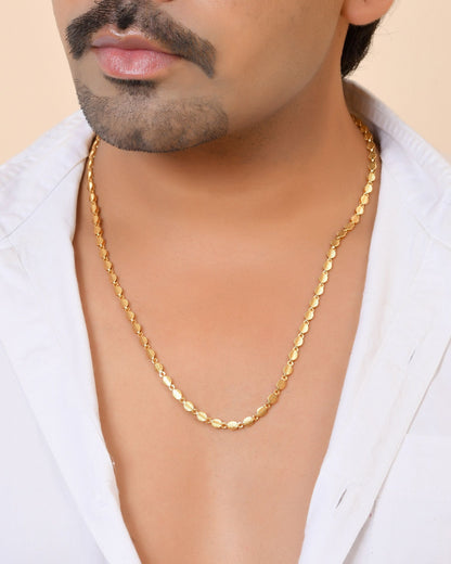 VOJ Gold Plated Oval Leaf Shaped Chain For Men