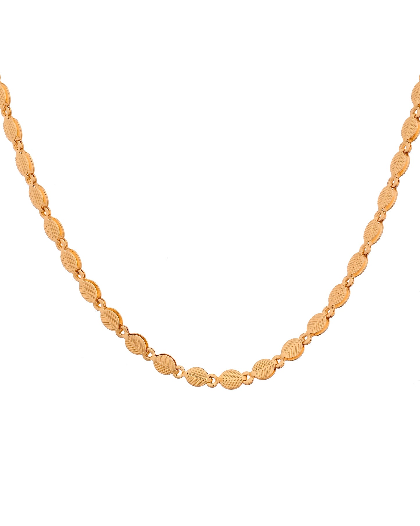 VOJ Gold Plated Oval Leaf Shaped Chain For Men