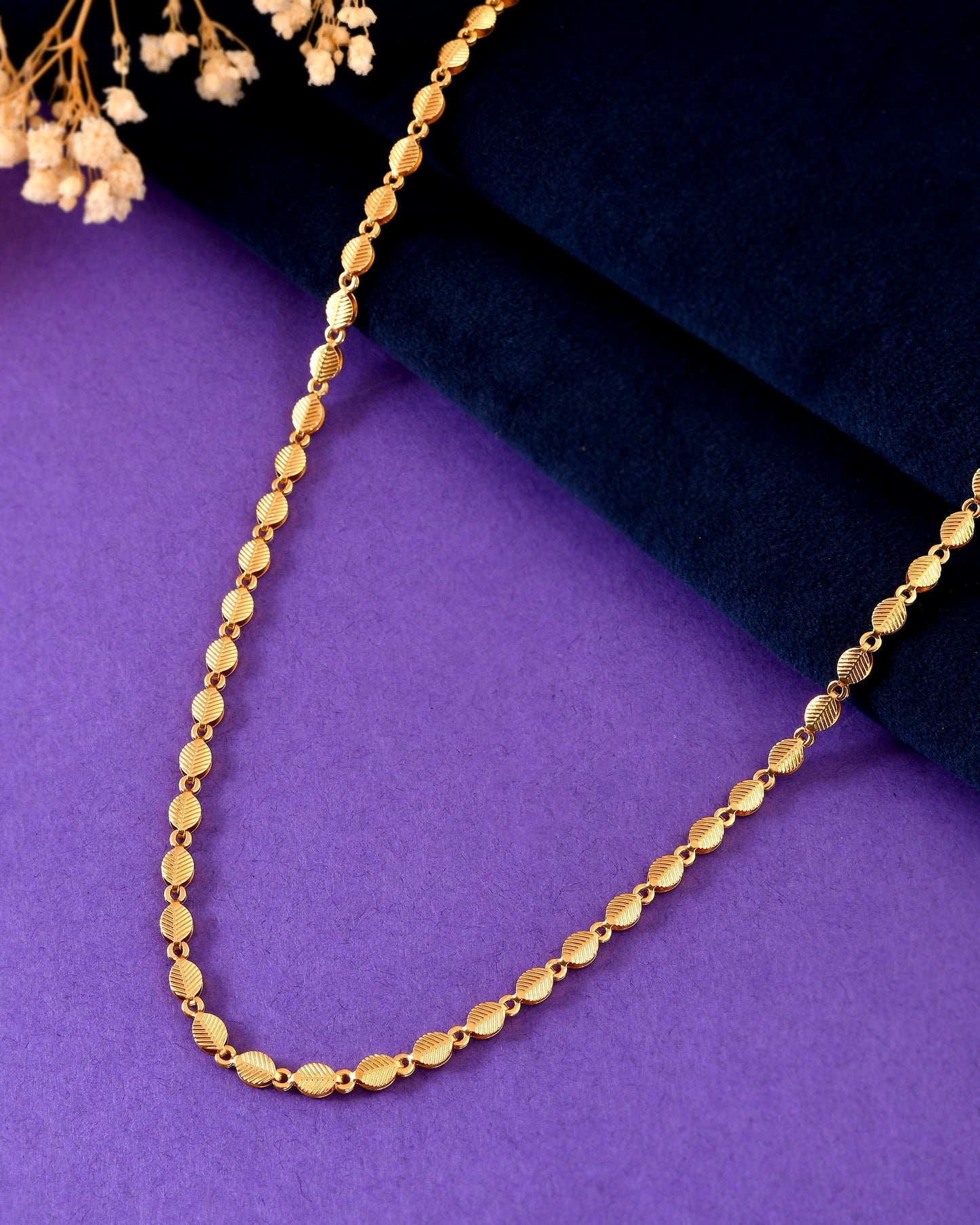 VOJ Gold Plated Oval Leaf Shaped Chain For Men