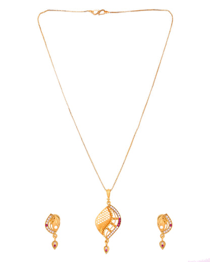 VOJ Gold Plated Simple Chain With Pendant And Earrings Set