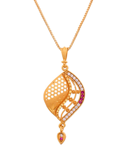 VOJ Gold Plated Simple Chain With Pendant And Earrings Set