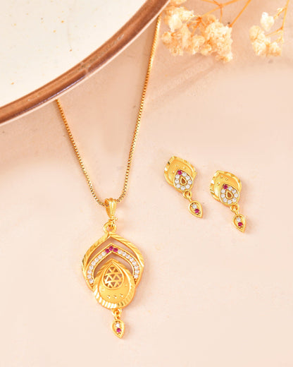 VOJ Gold Plated Teardrop Shaped Chain Set