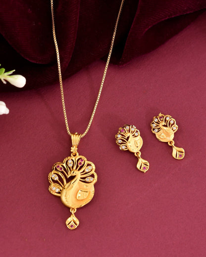 VOJ Gold Plated Peacock Shaped Chain Set