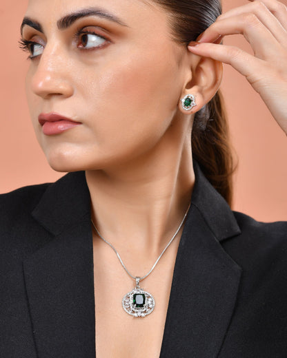 VOJ Silver Tone Blue Rectangular And Ad Stone Studded Chain Set