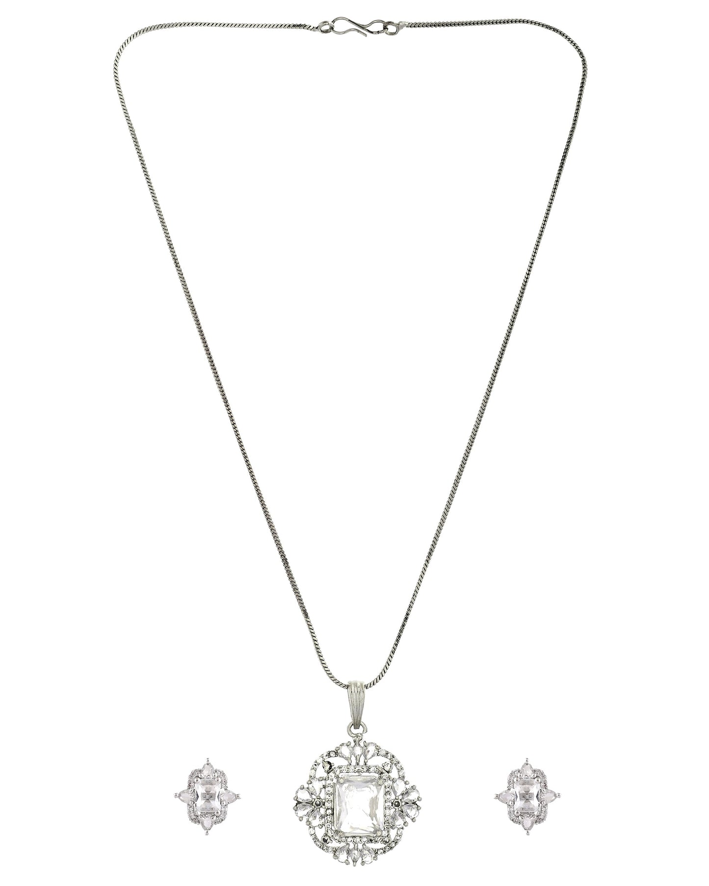 VOJ Silver Plated Rectangular Stone Studded Ad Chain Set