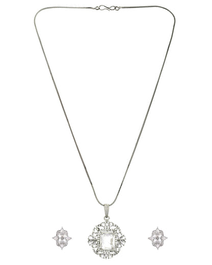 VOJ Silver Plated Rectangular Stone Studded Ad Chain Set