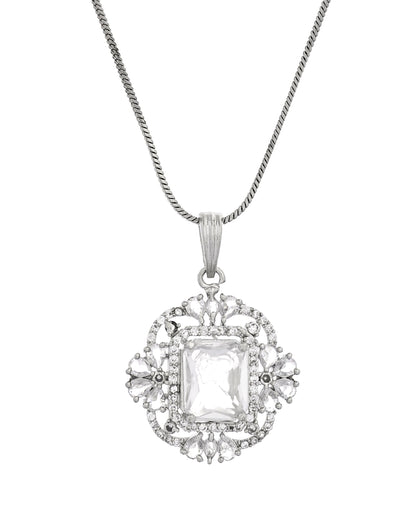 VOJ Silver Plated Rectangular Stone Studded Ad Chain Set