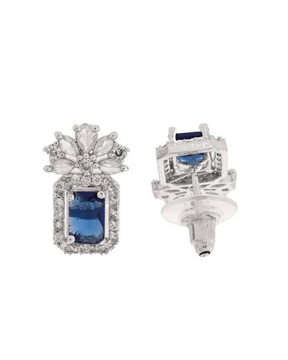 VOJ Silver Plated Blue Rectangular Stone Studded Ad Chain Set
