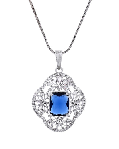 VOJ Silver Plated Blue Rectangular Stone Studded Ad Chain Set