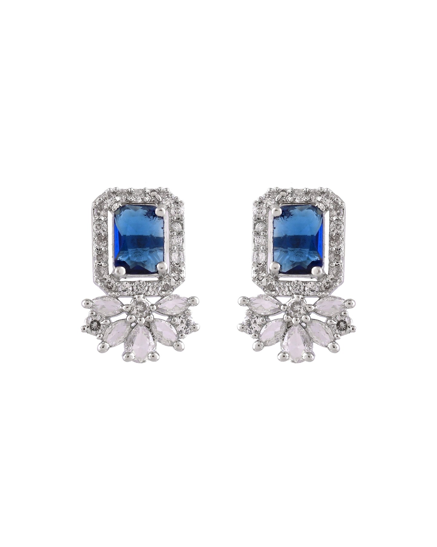 VOJ Silver Plated Blue Rectangular Stone Studded Ad Chain Set
