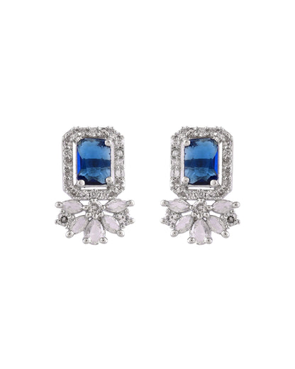 VOJ Silver Plated Blue Rectangular Stone Studded Ad Chain Set